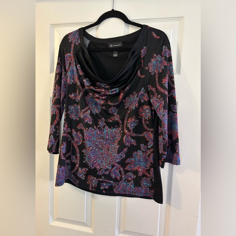 INC International Concepts -XL- Black Purple Designs Diamond Studded Long Sleeve